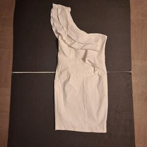 BABE One Shoulder White Ruffle Mini Dress Size M (Flaw)